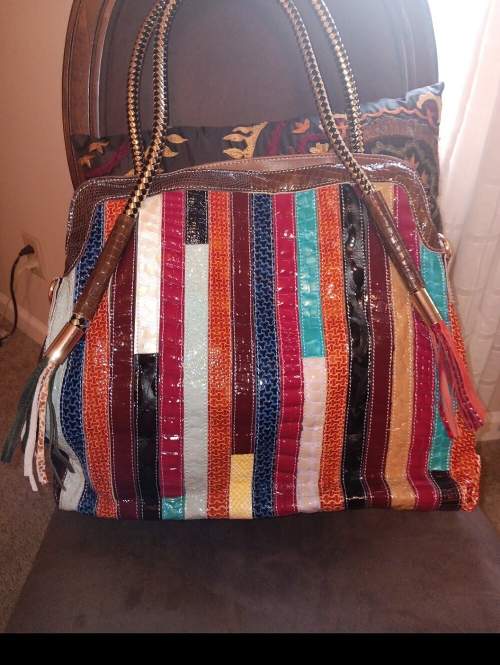 colorful patchwork leather shoulder bag
